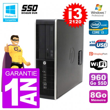 PC HP 6200 SFF Intel i3-2120 RAM 8Go SSD 960Go Graveur DVD Wifi W7