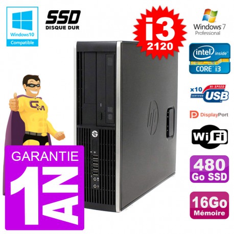 PC HP 6200 SFF Intel i3-2120 RAM 16Go SSD 480Go Graveur DVD Wifi W7