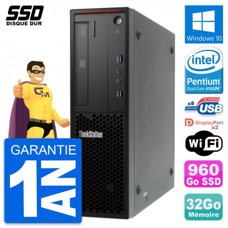 PC Lenovo ThinkStation P300 SFF Intel G3220 RAM 32Go SSD 960Go Windows 10 Wifi