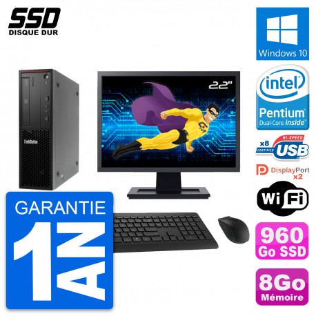 PC Lenovo P300 SFF Ecran 22" Pentium G3220 RAM 8Go SSD 960Go Windows 10 Wifi