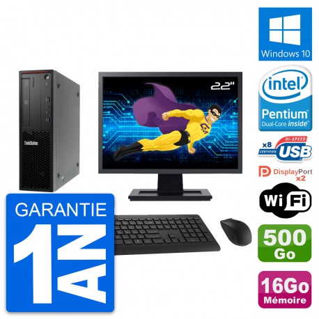 PC Lenovo P300 SFF Ecran 22" Intel G3220 RAM 16Go Disque 500Go Windows 10 Wifi