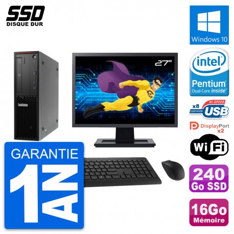 PC Lenovo P300 SFF Ecran 27" Pentium G3220 RAM 16Go SSD 240Go Windows 10 Wifi