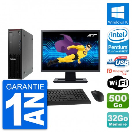 PC Lenovo P300 SFF Ecran 27" Intel G3220 RAM 32Go Disque 500Go Windows 10 Wifi