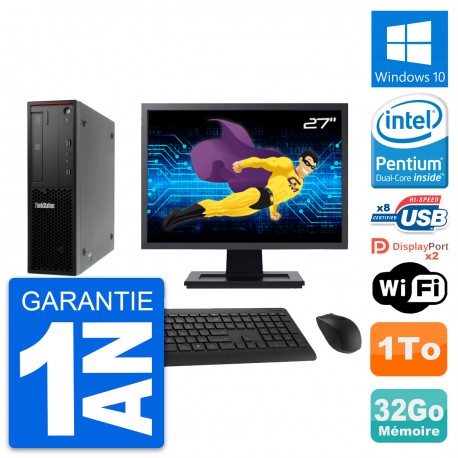 PC Lenovo P300 SFF Ecran 27" Pentium G3220 RAM 32Go Disque 1To Windows 10 Wifi
