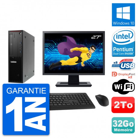 PC Lenovo P300 SFF Ecran 27" Pentium G3220 RAM 32Go Disque 2To Windows 10 Wifi