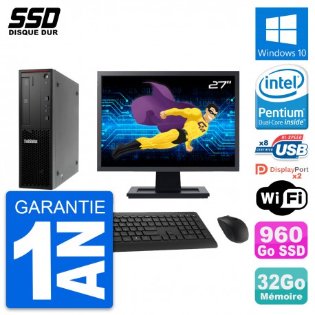 PC Lenovo P300 SFF Ecran 27" Pentium G3220 RAM 32Go SSD 960Go Windows 10 Wifi