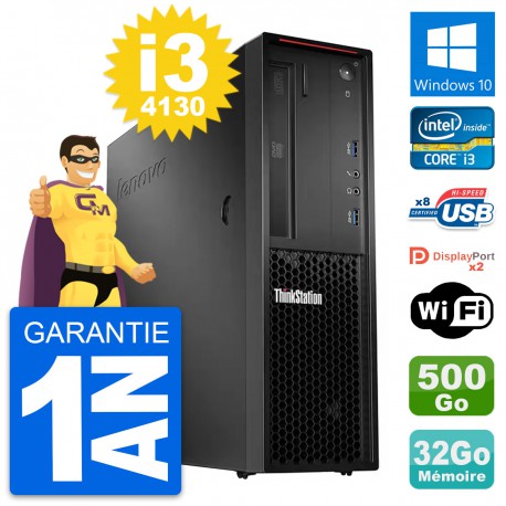 PC Lenovo ThinkStation P300 SFF i3-4130 RAM 32Go Disque 500Go Windows 10 Wifi