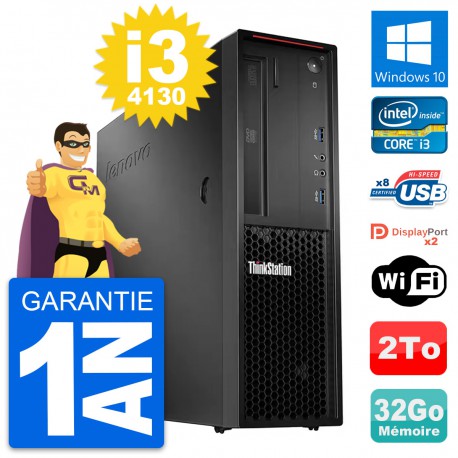 PC Lenovo ThinkStation P300 SFF Core i3-4130 RAM 32Go Disque 2To Windows 10 Wifi