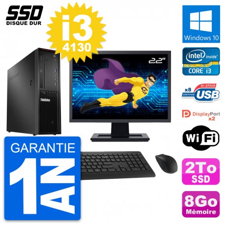 PC Lenovo P300 SFF Ecran 22" Intel Core i3-4130 RAM 8Go SSD 2To Windows 10 Wifi