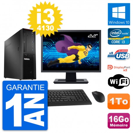 PC Lenovo P300 SFF Ecran 22" Intel i3-4130 RAM 16Go Disque 1To Windows 10 Wifi