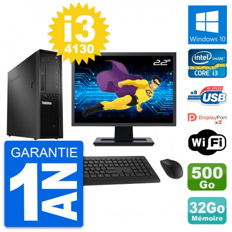 PC Lenovo P300 SFF Ecran 22" Intel i3-4130 RAM 32Go Disque 500Go Windows 10 Wifi