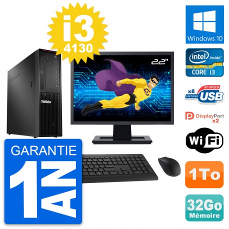 PC Lenovo P300 SFF Ecran 22" Intel i3-4130 RAM 32Go Disque 1To Windows 10 Wifi