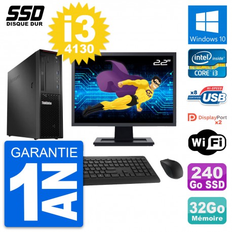 PC Lenovo P300 SFF Ecran 22" Intel i3-4130 RAM 32Go SSD 240Go Windows 10 Wifi