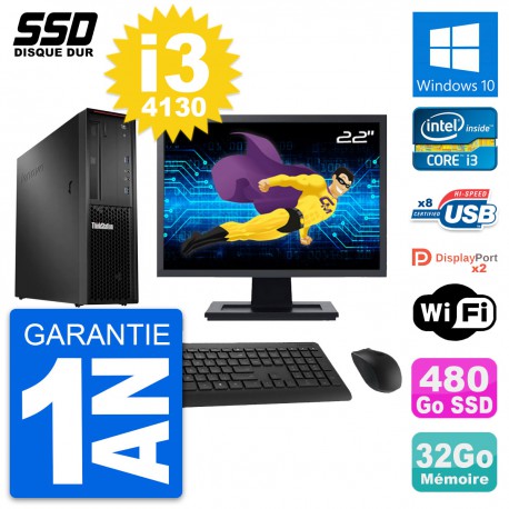 PC Lenovo P300 SFF Ecran 22" Intel i3-4130 RAM 32Go SSD 480Go Windows 10 Wifi