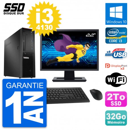 PC Lenovo P300 SFF Ecran 22" Intel Core i3-4130 RAM 32Go SSD 2To Windows 10 Wifi