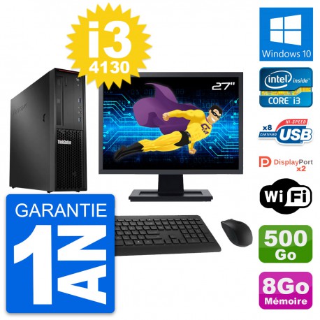 PC Lenovo P300 SFF Ecran 27" Intel i3-4130 RAM 8Go Disque 500Go Windows 10 Wifi