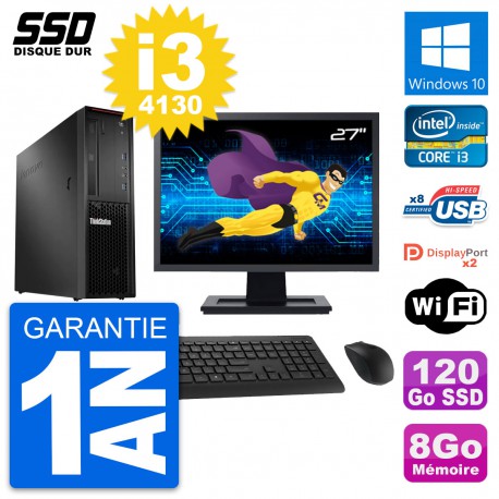 PC Lenovo P300 SFF Ecran 27" Intel i3-4130 RAM 8Go SSD 120Go Windows 10 Wifi