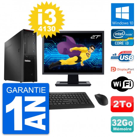 PC Lenovo P300 SFF Ecran 27" Intel i3-4130 RAM 32Go Disque 2To Windows 10 Wifi