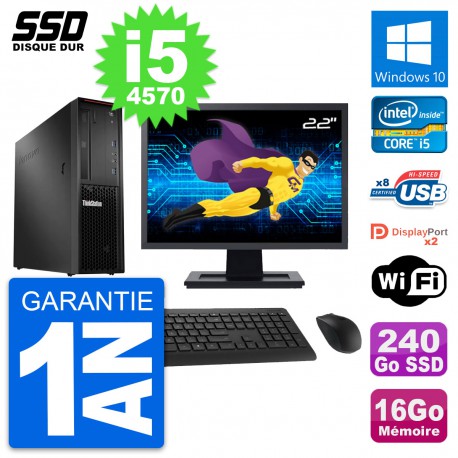 PC Lenovo P300 SFF Ecran 22" Intel i5-4570 RAM 16Go SSD 240Go Windows 10 Wifi