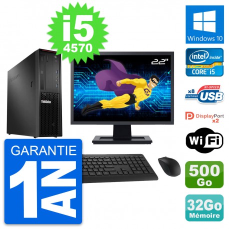 PC Lenovo P300 SFF Ecran 22" Intel i5-4570 RAM 32Go Disque 500Go Windows 10 Wifi
