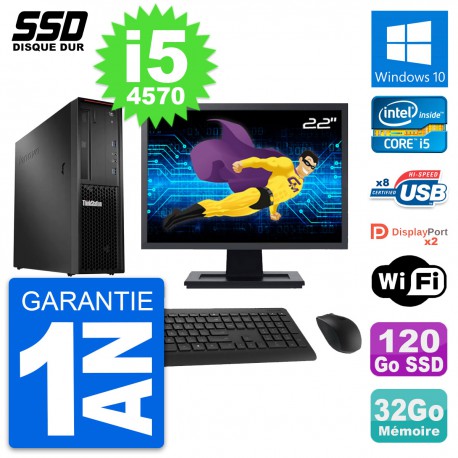 PC Lenovo P300 SFF Ecran 22" Intel i5-4570 RAM 32Go SSD 120Go Windows 10 Wifi