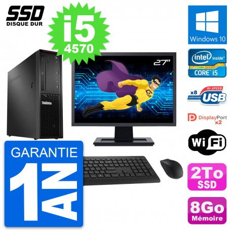 PC Lenovo P300 SFF Ecran 27" Intel Core i5-4570 RAM 8Go SSD 2To Windows 10 Wifi