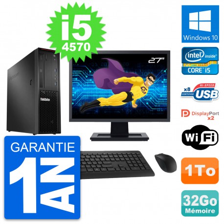 PC Lenovo P300 SFF Ecran 27" Intel i5-4570 RAM 32Go Disque 1To Windows 10 Wifi