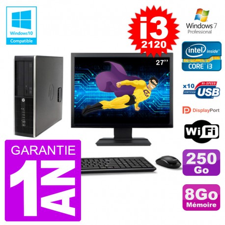 PC HP 6200 SFF Ecran 27" Intel i3-2120 RAM 8Go Disque 250Go Graveur DVD Wifi W7