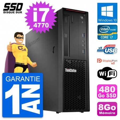 PC Lenovo ThinkStation P300 SFF Intel i7-4770 RAM 8Go SSD 480Go Windows 10 Wifi