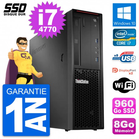 PC Lenovo ThinkStation P300 SFF Intel i7-4770 RAM 8Go SSD 960Go Windows 10 Wifi