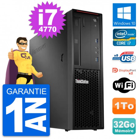 PC Lenovo ThinkStation P300 SFF Core i7-4770 RAM 32Go Disque 1To Windows 10 Wifi
