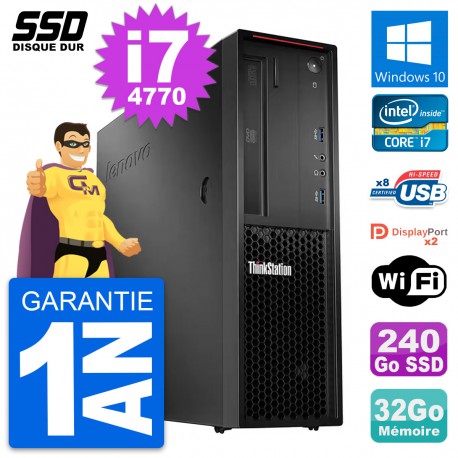PC Lenovo ThinkStation P300 SFF Intel i7-4770 RAM 32Go SSD 240Go Windows 10 Wifi
