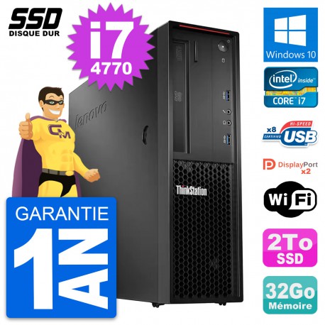 PC Lenovo ThinkStation P300 SFF Intel i7-4770 RAM 32Go SSD 2To Windows 10 Wifi