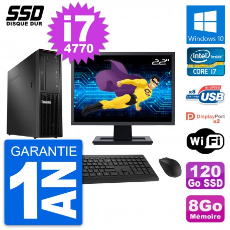 PC Lenovo P300 SFF Ecran 22" Intel i7-4770 RAM 8Go SSD 120Go Windows 10 Wifi
