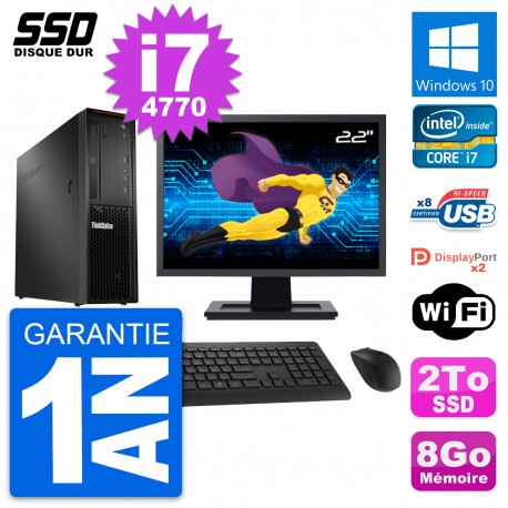 PC Lenovo P300 SFF Ecran 22" Intel Core i7-4770 RAM 8Go SSD 2To Windows 10 Wifi