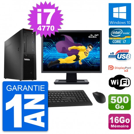 PC Lenovo P300 SFF Ecran 22" Intel i7-4770 RAM 16Go Disque 500Go Windows 10 Wifi