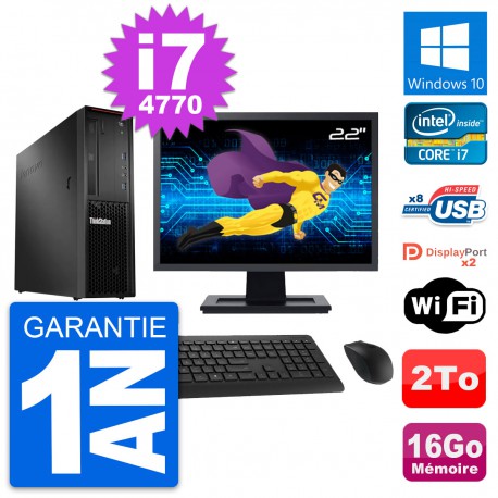 PC Lenovo P300 SFF Ecran 22" Intel i7-4770 RAM 16Go Disque 2To Windows 10 Wifi