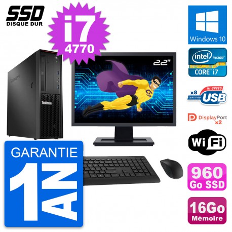 PC Lenovo P300 SFF Ecran 22" Intel i7-4770 RAM 16Go SSD 960Go Windows 10 Wifi