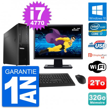 PC Lenovo P300 SFF Ecran 22" Intel i7-4770 RAM 32Go Disque 2To Windows 10 Wifi