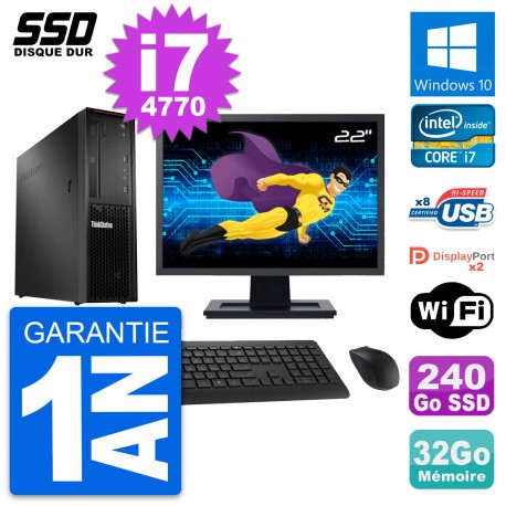 PC Lenovo P300 SFF Ecran 22" Intel i7-4770 RAM 32Go SSD 240Go Windows 10 Wifi