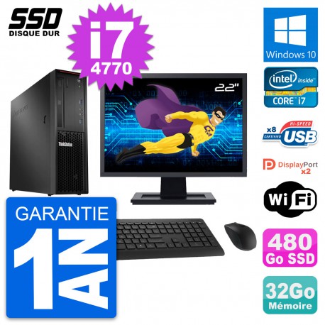 PC Lenovo P300 SFF Ecran 22" Intel i7-4770 RAM 32Go SSD 480Go Windows 10 Wifi