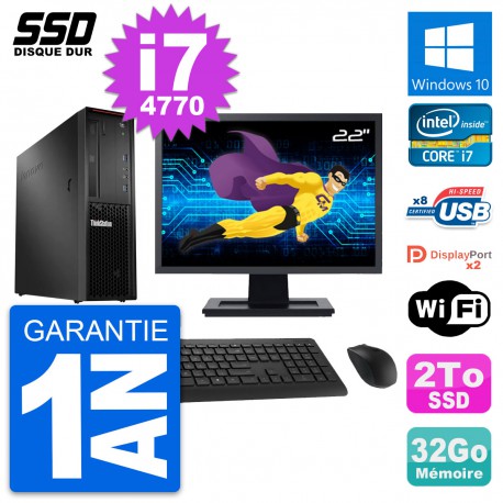 PC Lenovo P300 SFF Ecran 22" Intel Core i7-4770 RAM 32Go SSD 2To Windows 10 Wifi