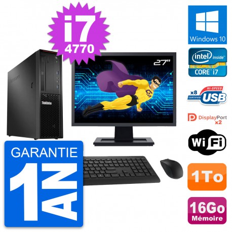 PC Lenovo P300 SFF Ecran 27" Intel i7-4770 RAM 16Go Disque 1To Windows 10 Wifi