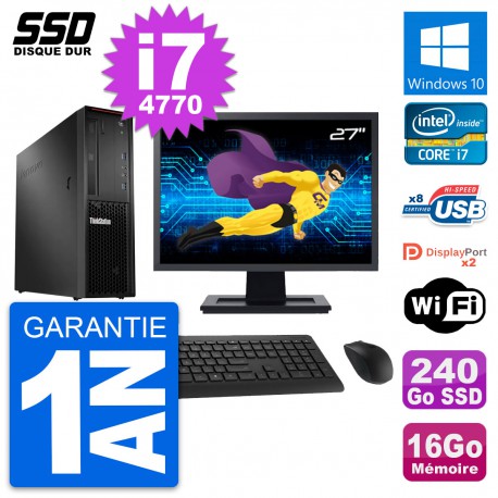 PC Lenovo P300 SFF Ecran 27" Intel i7-4770 RAM 16Go SSD 240Go Windows 10 Wifi