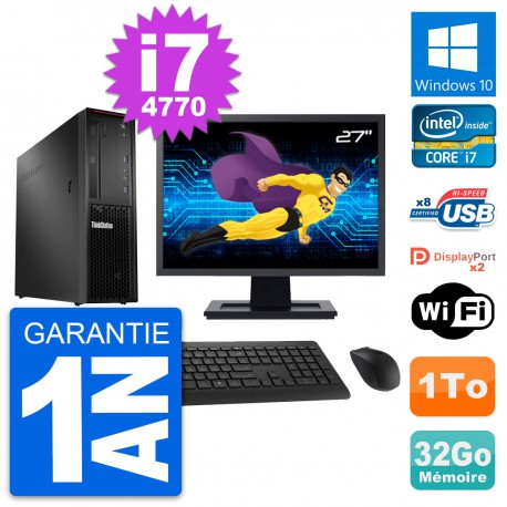 PC Lenovo P300 SFF Ecran 27" Intel i7-4770 RAM 32Go Disque 1To Windows 10 Wifi