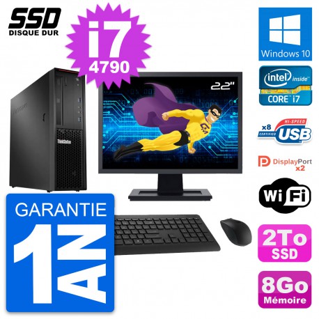 PC Lenovo P300 SFF Ecran 22" Intel Core i7-4790 RAM 8Go SSD 2To Windows 10 Wifi