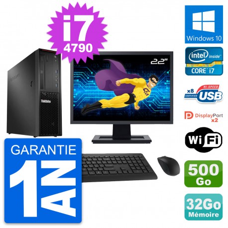 PC Lenovo P300 SFF Ecran 22" Intel i7-4790 RAM 32Go Disque 500Go Windows 10 Wifi