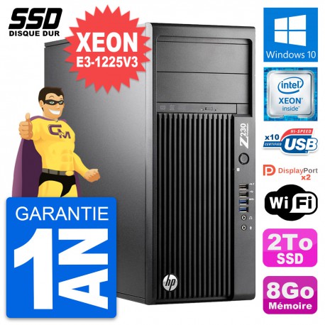PC Tour HP WorkStation Z230 Intel E3-1225 V3 RAM 8Go SSD 2To Windows 10 Wifi