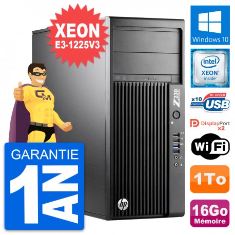 PC Tour HP Z230 Intel Xeon E3-1225 V3 RAM 16Go Disque Dur 1To Windows 10 Wifi