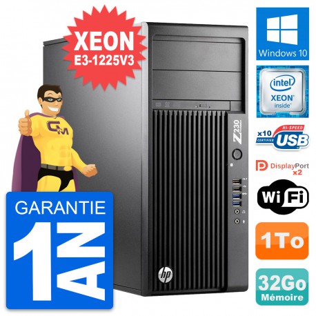 PC Tour HP Z230 Intel Xeon E3-1225 V3 RAM 32Go Disque Dur 1To Windows 10 Wifi